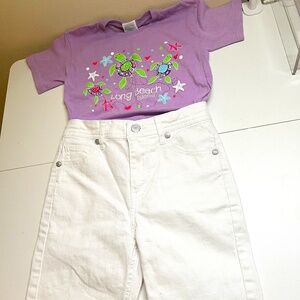 White jorts by Epic Threads size 8 & purple shirt size S. sold as outfit.
